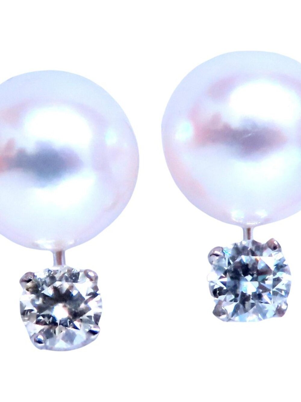 8mm Natural White South seas Pearl Diamond Stud Earrings 14kt Gold*